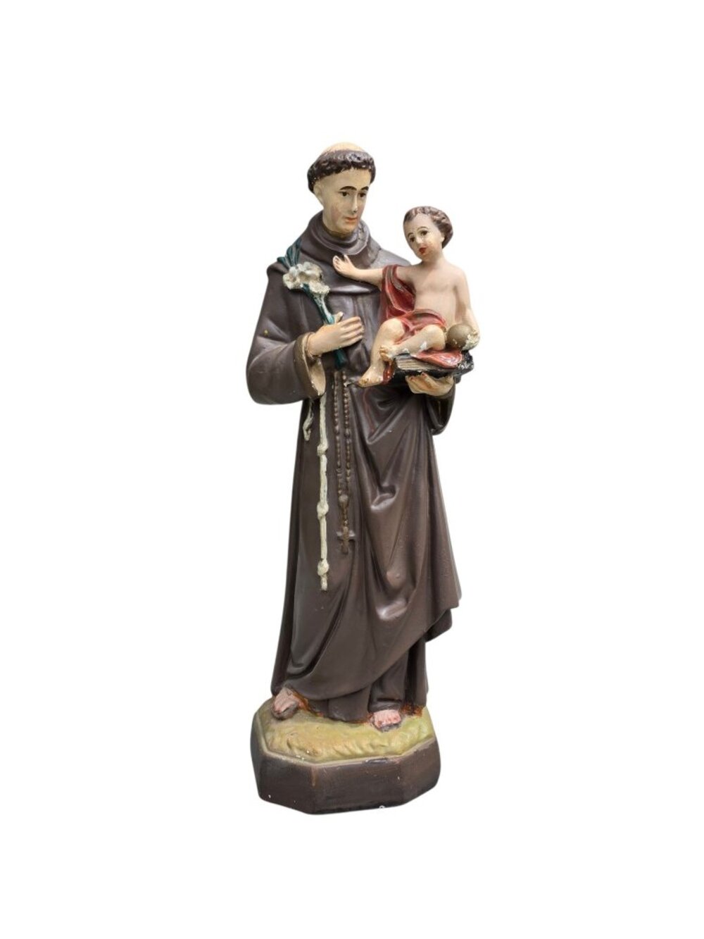 Vtg Plaster Statue of St. Anthony of Padua Holding Infant Jesus 21" x 6.5"